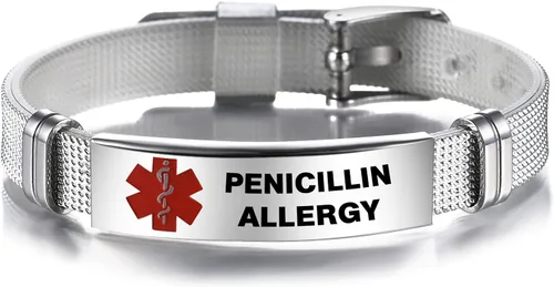 Vista 6 de TGLS Pulsera de emergencia roja con identificación de alerta médica para mujeres, hombres, primeros auxilios, personas mayores, alarma de salud