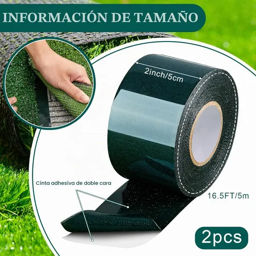 Vista 2 de Gersoniel 2 rollos de cinta de césped de doble cara de 2 pulgadas x 16.5 pies para alfombra de césped artificial, cinta de césped artificial