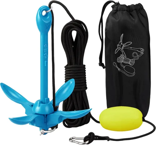 Vista 17 de Lounsweer Paquete de 2 anclajes de kayak marino de 1.5/3.5 libras, kit de anclaje plegable para barco, kayak, pesca, accesorios para botes pequeños