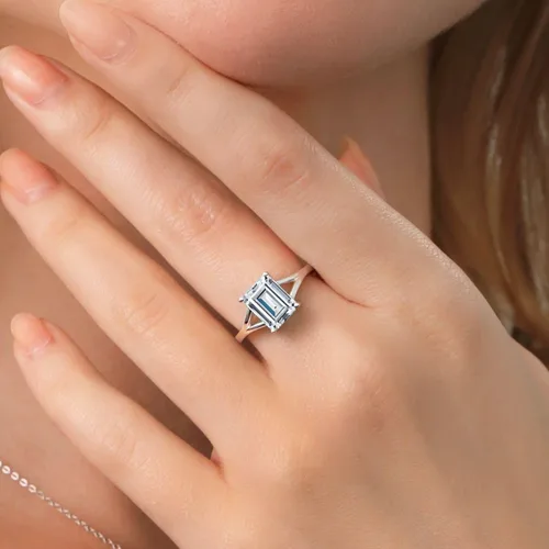 Vista 10 de Gem Stone King Anillo de compromiso solitario con diseño clásico de vástago dividido para mujer, plata de ley 925, piedra natal de piedra preciosa