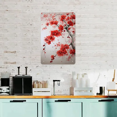 Vista 5 de Abstract Cherry Blossom Pattern Creative Metal Tin Sign Wall Decor Retro Sign for Home Living Room Bedroom Coffee Wall Decor Halloween Christmas