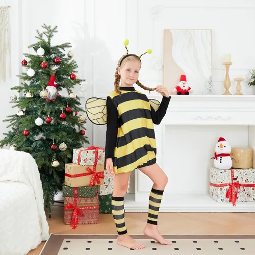 Vista 5 de Shunvnny Disfraz de abeja de Halloween para niños, sin mangas, con ala, disfraz de juego de rol