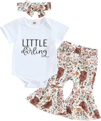 Vista 121 de Sejardin Ropa de verano para bebé y niña, recién nacida, manga corta, con letras, mameluco elástico con diadema