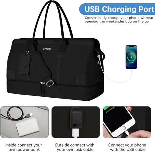 Vista 6 de ETRONIK Bolsa de fin de semana para mujer, Negro