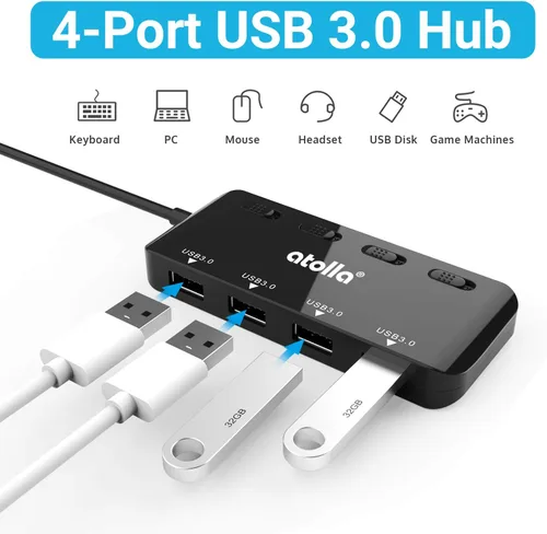 Vista 3 de Hub USB 3.0 de 4 puertos con interruptores individuales, expansor de datos ultradelgado de alta velocidad, divisor USB de 5 Gbps para laptop, PC