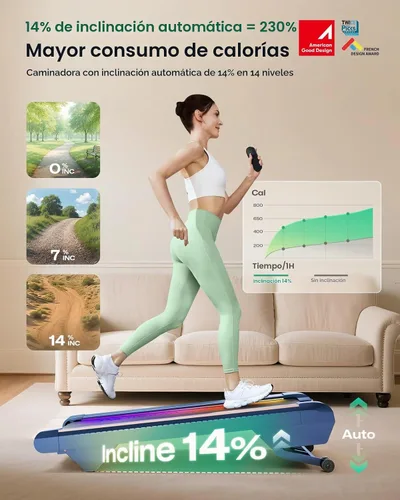 Vista 3 de UREVO CyberPad Smart Walking Pad with 14% Incline, Under Desk Treadmill for Home Use, Extended Walking Surface, LED Remote, Speed-Responsive