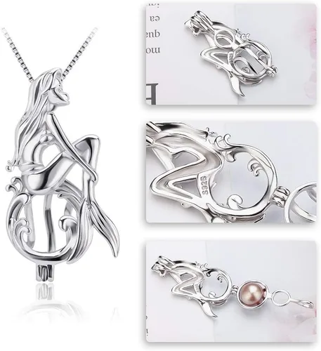 Vista 2 de Colgantes de jaula de sirena encantada de plata esterlina para mujer