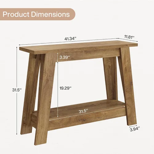 Vista 2 de Tribesigns Mesa consola de granja de 41.3 pulgadas, mesa de entrada de madera de 2 niveles con almacenamiento, rústica estrecha detrás del sofá