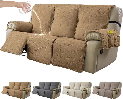 Vista 19 de Funda reclinable 100% impermeable para sofá biplaza, 4 piezas divididas para sofá reclinable de 2 asientos, funda de sofá reclinable antideslizante