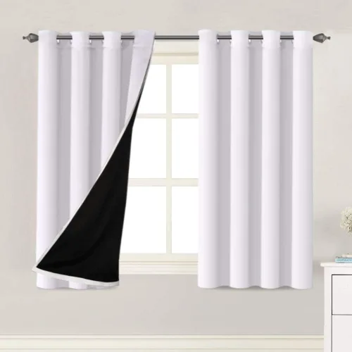 Vista 25 de H.VERSAILTEX Paneles de cortina 100% opacas de 45 pulgadas de largo, con aislamiento térmico, cortinas opacas con forro para dormitorio, dos capas