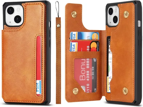 Vista 29 de Cavor para iPhone 14 Plus Funda tipo cartera con tarjetero, Funda tipo cartera para iPhone 14 Plus para mujeres, Doble cierre magnético a prueba