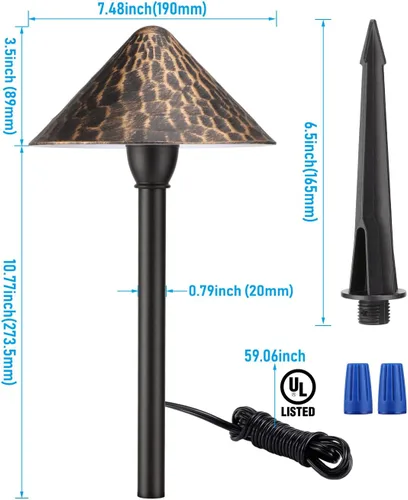 Vista 6 de LEONLITE Luz LED de camino de paisaje de bajo voltaje, 3 W 12-24 V CA/CC, iluminación de camino con cable, luz exterior para césped de patio, ETL