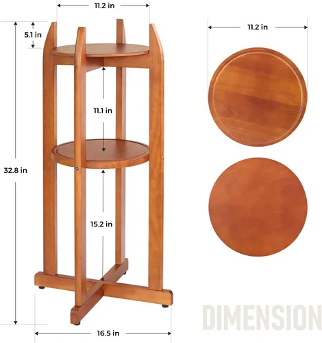 Vista 2 de Dispensador de agua de madera maciza natural (32.8 pulgadas de alto - 11.2 pulgadas de ancho) dispensador de bebidas con 2 estantes redondos