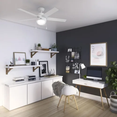Vista 7 de Hunter Anslee, Ventilador de techo, para interiores, con luz LED, 52 pulgadas, blanco fresco Montaje estándar, cadena de tracción, 5 cuchillas