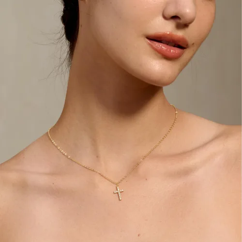Vista 2 de Tewiky Cross Necklace for Women-Dainty Simple 14k Goldsterling silver Plated Cross Pendant Cute Diamond Necklaces for Women Gold Jewelry