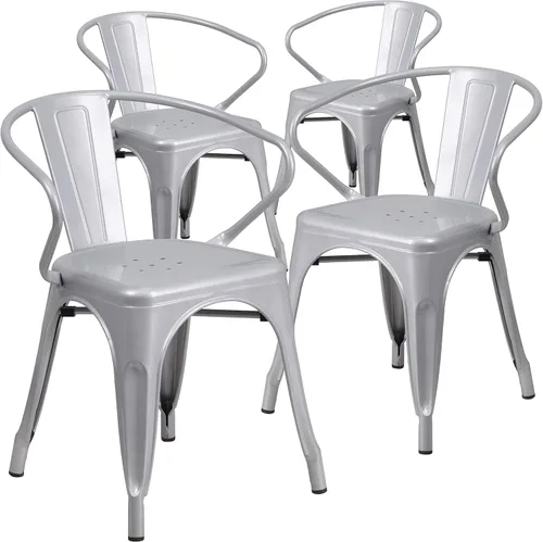 Vista 16 de Flash Furniture silla de metal con apoyabrazos, Metal, Negro