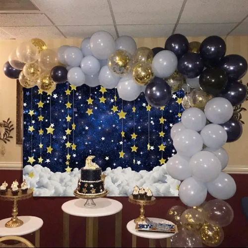 Vista 2 de INRUI Twinkle Twinkle Little Star - Fondo de fotografía para baby shower, estrella dorada, galaxia, cielo estrellado, nublado, baby shower