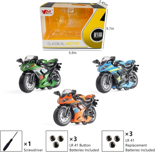 Vista 5 de Motocicleta de juguete - Vehículo de juguete tirador con sonido y luz, motocicletas de juguete para niños, juguetes para niños de 3 a 9 años (Azul)