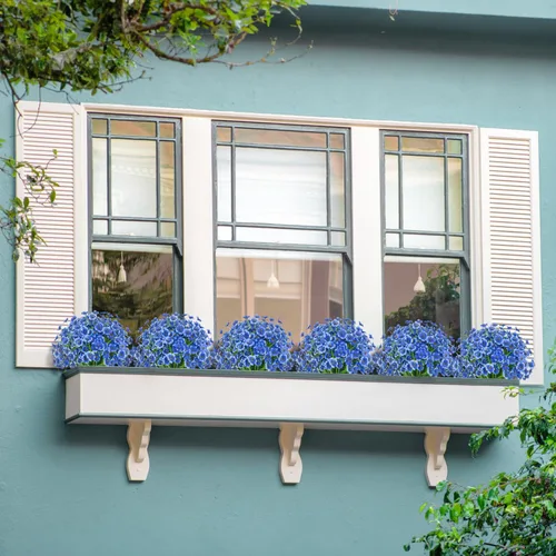 Vista 3 de 21 paquetes de flores artificiales para exteriores, resistentes a los rayos UV, flores falsas de plástico, plantas de seda sintética, decoración Azul