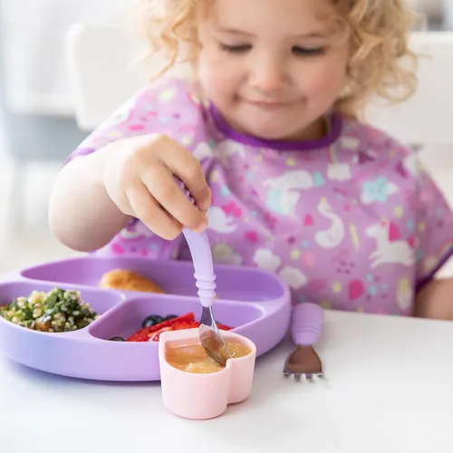 Vista 4 de Bumkins Baby Silicone Little Dippers, se fija a cuencos, platos y platos, taza de salsa, sostiene salsas, puré, coberturas, destete LED para bebés