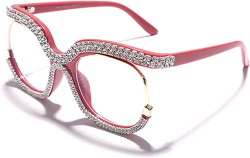 Vista 9 de Elegantes lentes de luz azul de ojo de gato para mujer, lentes de lectura de diseño de diamantes de imitación Beige
