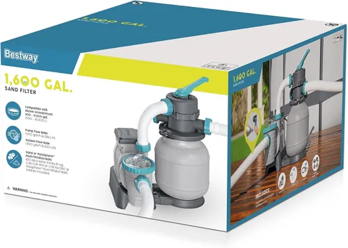 Vista 8 de Bestway Bomba de filtro de arena de 1,500 galones para piscinas al aire libre sobre el suelo de 300 a 11,200 galones con dispensador de agua limpia