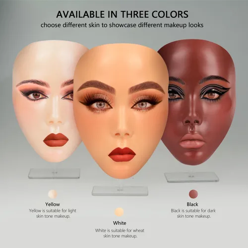 Vista 3 de Cara de práctica de maquillaje de silicona, maniquí 5D para sombra de ojos de pestañas Odorless Soft Silicone, Reusable 5000+ Times, Easy Clean