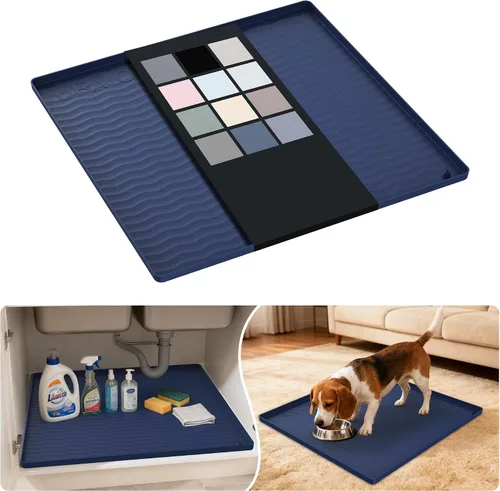 Vista 98 de URMONA - Tapete de silicona impermeable para debajo del fregadero, 16 x 10 Beige