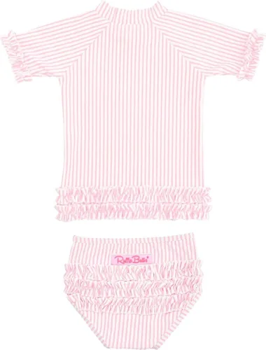 Vista 5 de RuffleButts - Conjunto de traje de baño de manga corta para bebé o niña con protección solar UPF 50+