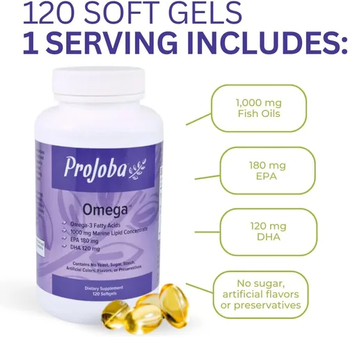 Vista 4 de Youngevity Projoba Omega - 1000 mg Omega-3 - Alta Potencia - 180 EPA y 120 DHA para promover la salud cerebral y cardíaca -120 cápsulas blandas