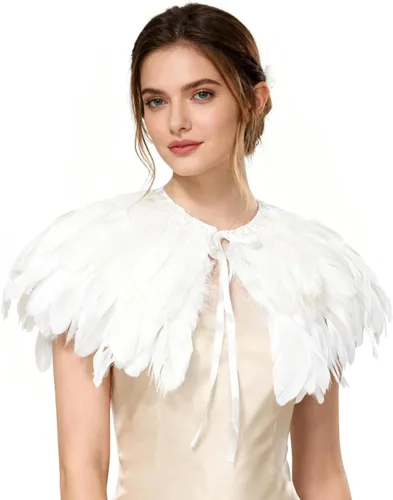 Vista 11 de L'VOW Estola de capa de plumas de moda negro blanco beige chal iridiscente