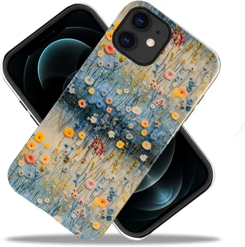 Vista 2 de Funda TnXee Compatible con iPhone 11, Funda Híbrida Brillante de 2 Capas para Prevenir Caídas para Niñas y Niños, Aspecto Bonito con Flores Salvajes