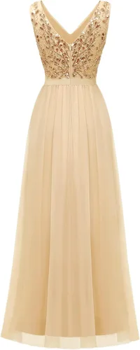 Vista 2 de Tidinesslife Elegante vestido de fiesta de noche con lentejuelas para mujer, vestido formal con cuentas y cuello en V para invitadas de boda