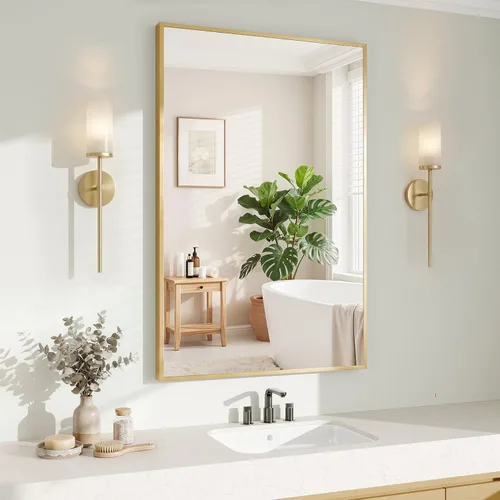 Vista 24 de Koonmi Espejo de pared rectangular negro, espejo de baño de 20 x 30 pulgadas, espejo de tocador con marco de aluminio para entrada, sala de estar