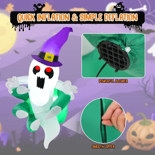 Vista 8 de Tangkula Fantasma inflable de Halloween de 3.6 pies que estalló de la ventana, fantasma espeluznante de ventana colgante con luces LED, decoración