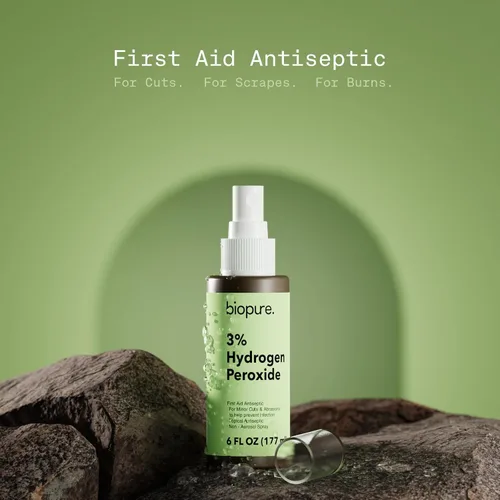 Vista 6 de Biopure Spray de peróxido de hidrógeno de 6 onzas líquidas, conveniente botella de spray sin aerosol con peróxido de hidrógeno al 3% Peróxido