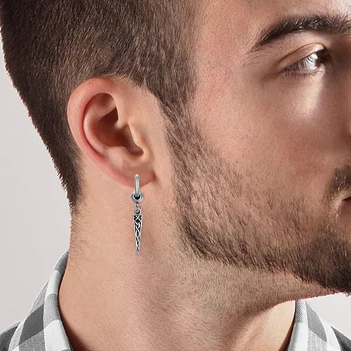 Vista 5 de Aretes vikingos nórdicos para hombre, plata de ley 925, aretes colgantes vikingos negros, joyería vikinga nórdica, regalos para hombres
