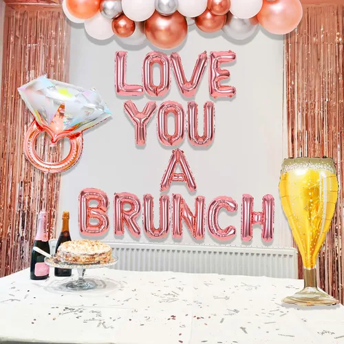 Vista 4 de LaVenty Juego de 48 globos de oro rosa Love You a Brunch y decoración para despedida de soltera, fiesta