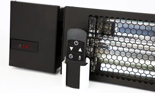 Vista 2 de KING RK2015-RMT-BLK Calentador radiante infrarrojo eléctrico para interiores y exteriores con control remoto, 24 pulgadas, 1500 W / 208 V