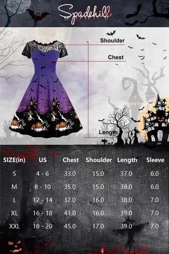 Vista 6 de Spadehill Vestido de encaje de manga corta para mujer, disfraz de Halloween