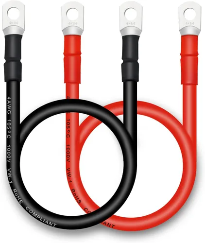 Vista 14 de Cable de batería, cables de batería 2 AWG con terminales, 2 cables de batería de cobre (1 pie).