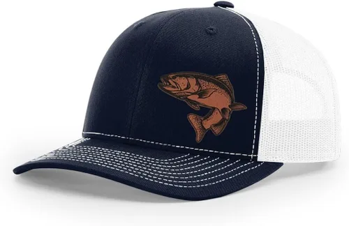 Vista 27 de Sombrero de pesca de trucha con parche de cuero grabado láser Richardson 112 Snapback Trucker Cap