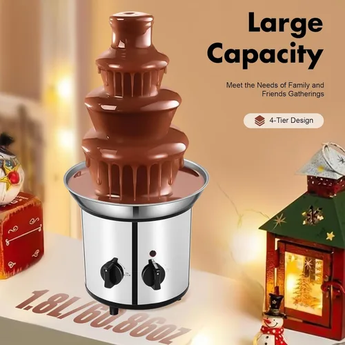Vista 4 de Máquina de fuente de chocolate, fuente de fondue de inmersión de acero inoxidable de 4 niveles con sistema de sellado, máquina de fusión eléctrica