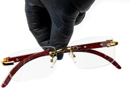 Vista 4 de Lentes de madera sin montura vintage retro con marco dorado para hombre