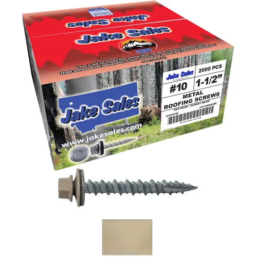 Vista 40 de 10 tornillos para techos de metal gris ABC de 1-1/2 pulgadas, cabezal de arandela hexagonal, arranque automático/roscado, arandela EPDM. 1 bolsa