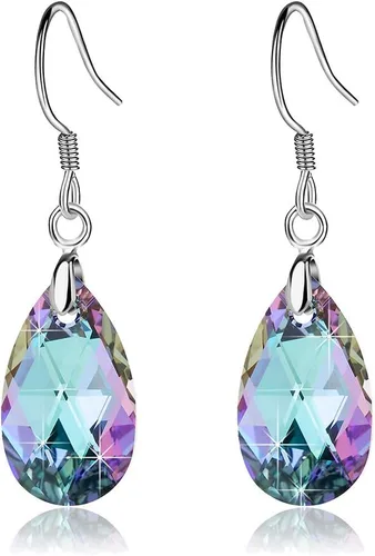 Vista 61 de Aretes colgantes de cristal austriaco con forma de lágrima para mujer, joyería hipoalergénica de plata de ley 925