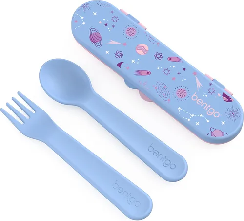 Vista 15 de Bentgo Juego de utensilios para niños, tenedor, cuchara y estuche de almacenamiento de plástico reutilizable, materiales sin BPA, asas de fácil