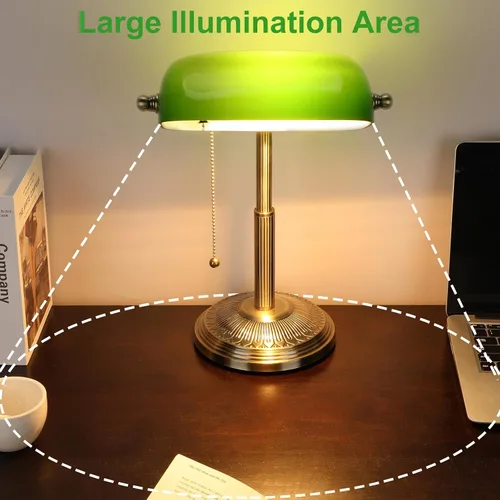 Vista 3 de LINNMON Lámpara de Escritorio de Banquero, Lámpara Retro Verde, Lámpara Vintage con Interruptor de Cadena de Tirar para Oficina en el Hogar