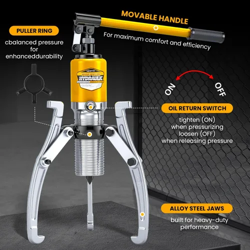 Vista 2 de NEWTRY Kit de extractor hidráulico de engranajes de 5 toneladas, separador de tracción de rodamientos de rueda, extractor de 3 mandíbulas, vertical