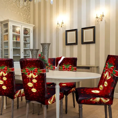 Vista 7 de Boao 4 fundas protectoras de silla de Navidad, estilo campana, elástico, extraíble, lavable, funda protectora de asiento de silla de Navidad